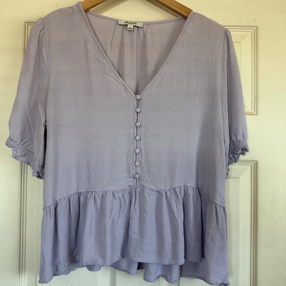 Madewell Tops - Madewell Large Light Purple Lightweight V Neck Fit Flare Ruffled Top